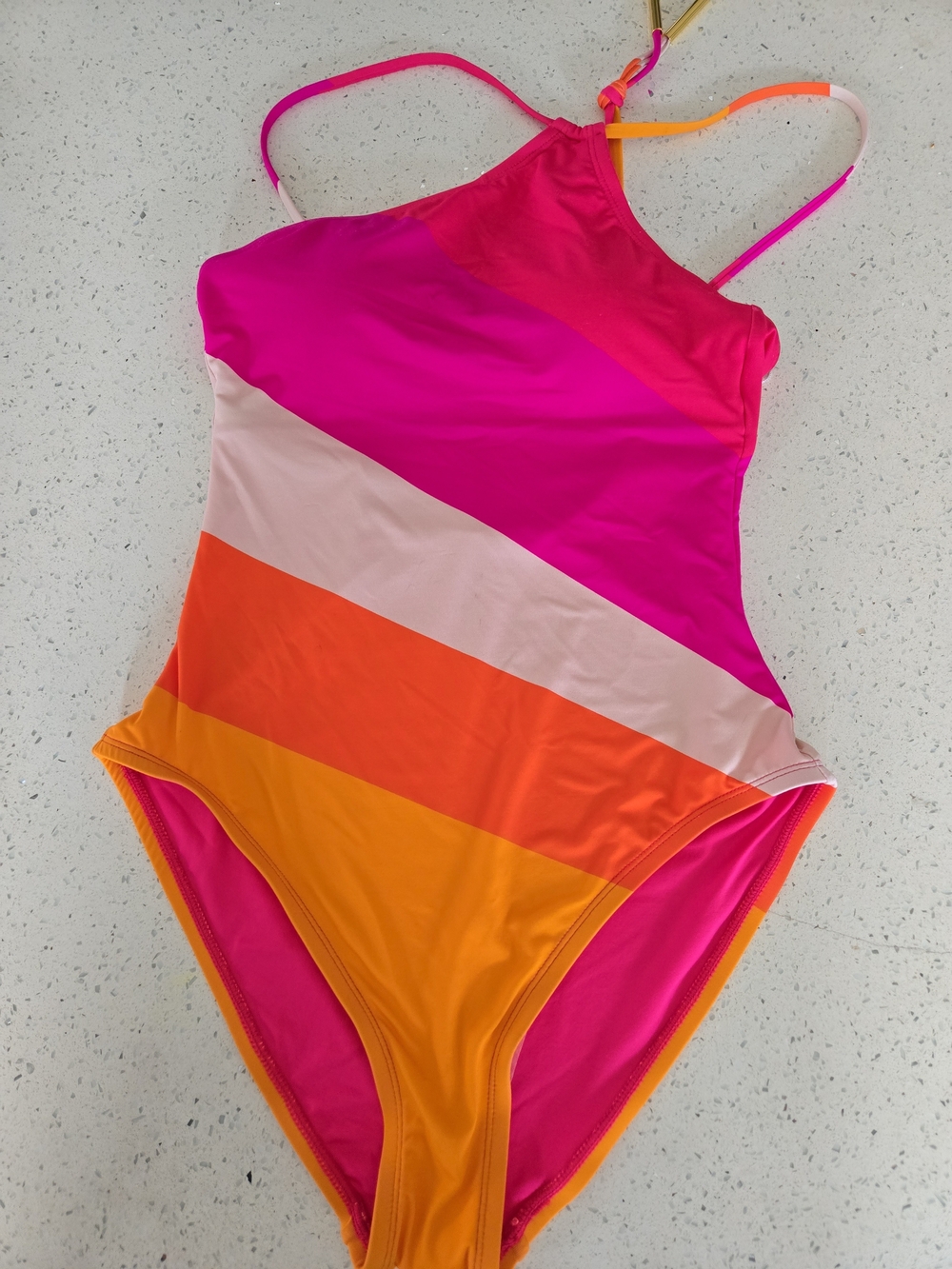 Trina Turk Girls' Diagonal Colorblock One-Piece Swimsuit in Pink, Orange & Cream